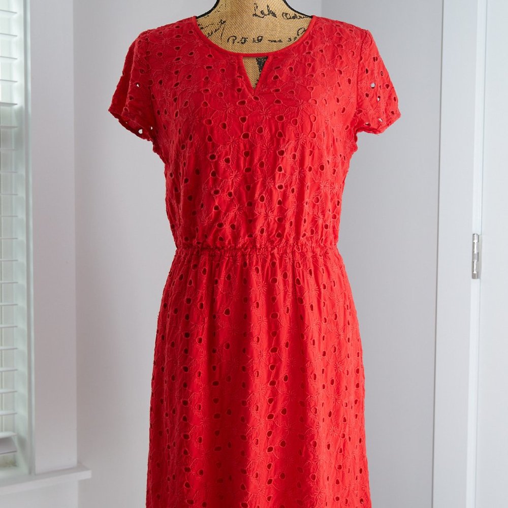 Market & Spruce Alexandrine Eyelet Dress Size Small Red